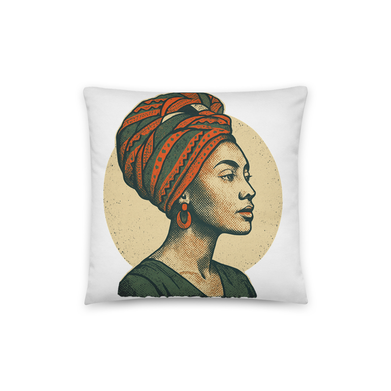 Cotton pillow Poised Lady in Vibrant African Wax Turban-Original