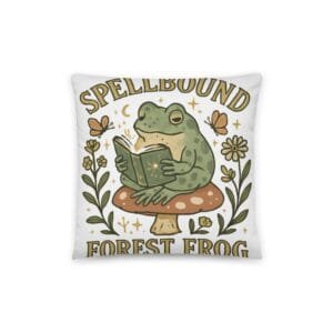 Cotton pillow Spellbound Frog Reading on Red Mushroom-Original
