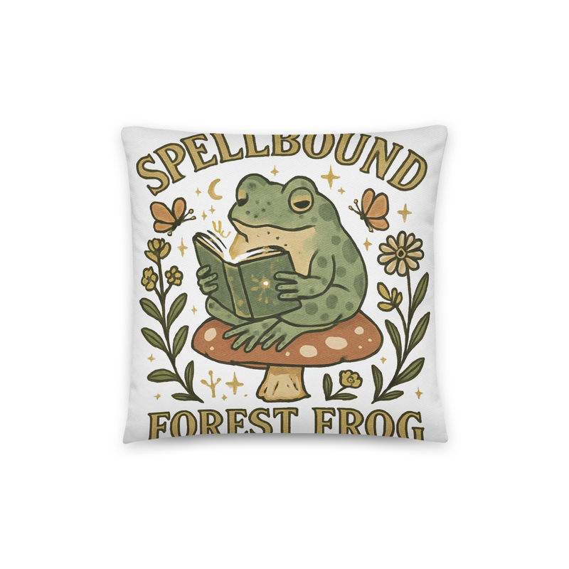 Cotton pillow Spellbound Frog Reading on Red Mushroom-Original