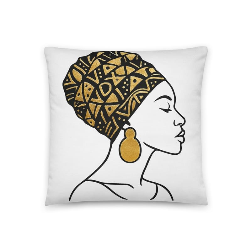 Cotton pillow Elegant Afro Profile with Gold-Patterned Headwrap-Original - Image 2