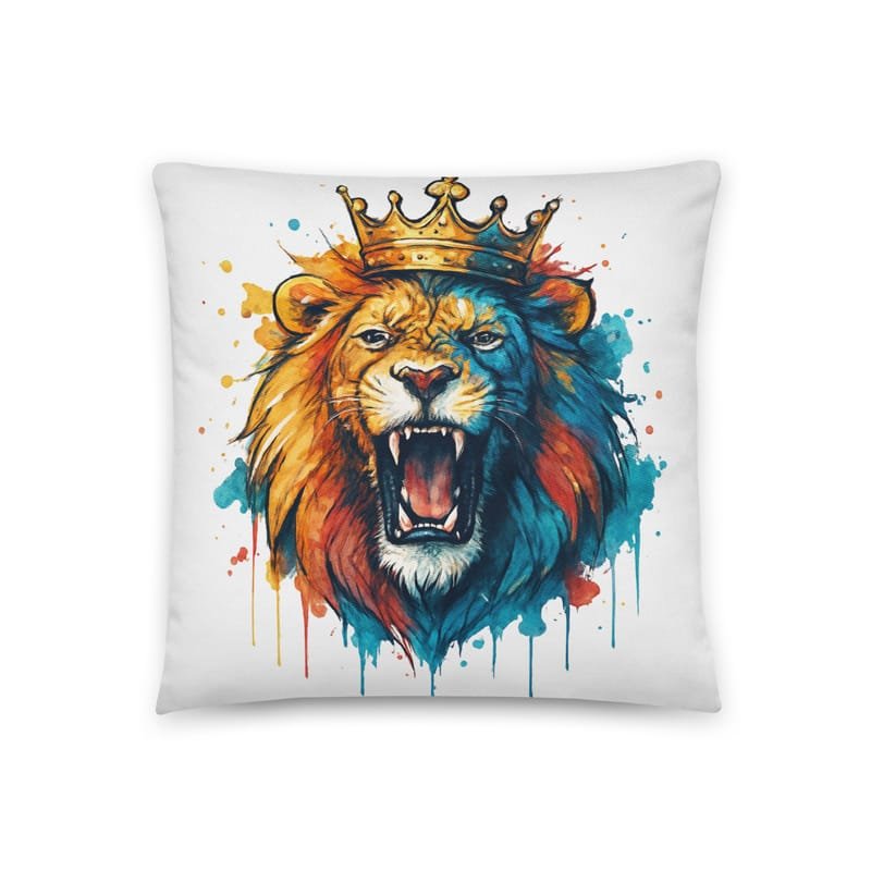 Cotton pillow Roaring Royal Lion Watercolor Splash-Original - Image 2