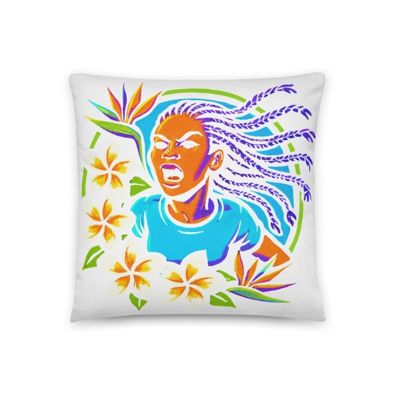 Cotton pillow Fierce Woman Bursting Through Tropical Blooms-Original - Image 2
