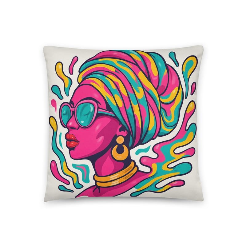 Cotton pillow Psychedelic African Queen with Spiraling Headwrap - Image 2