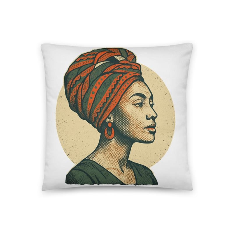 Cotton pillow Poised Lady in Vibrant African Wax Turban-Original - Image 2