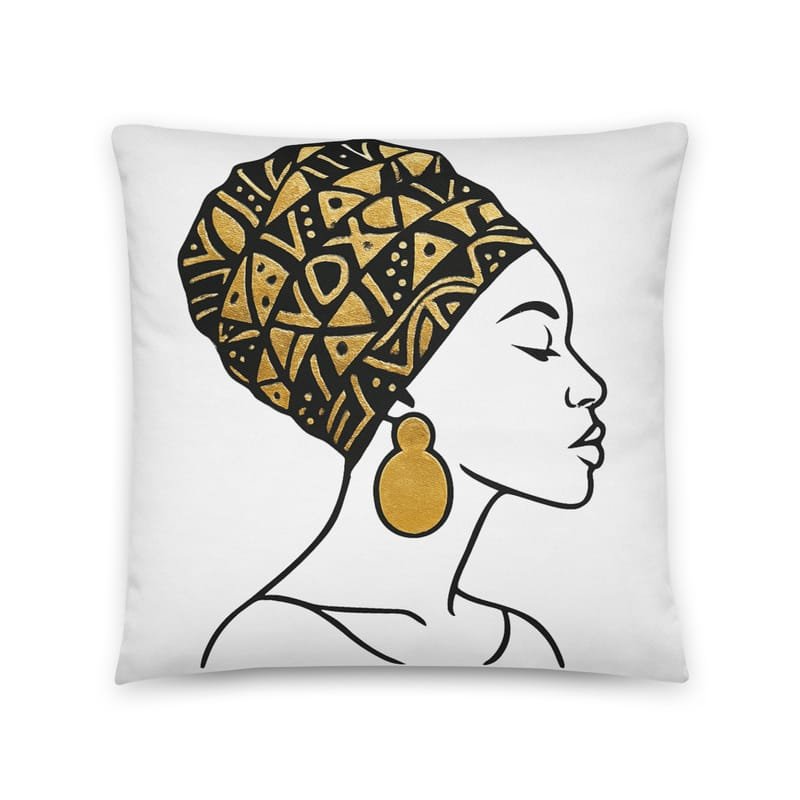 Cotton pillow Elegant Afro Profile with Gold-Patterned Headwrap-Original - Image 3