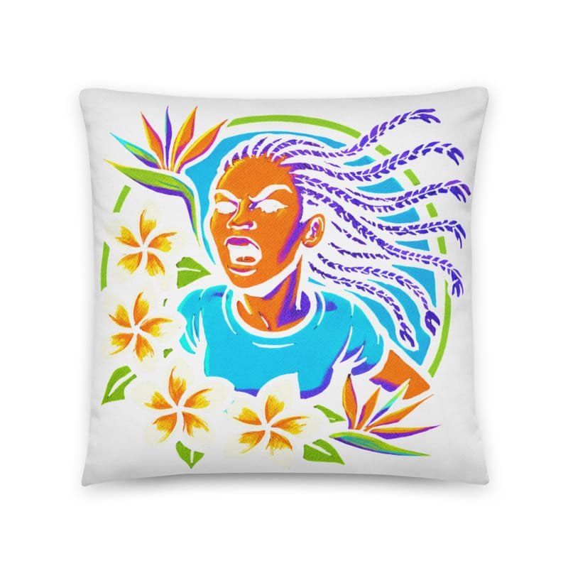 Cotton pillow Fierce Woman Bursting Through Tropical Blooms-Original - Image 3
