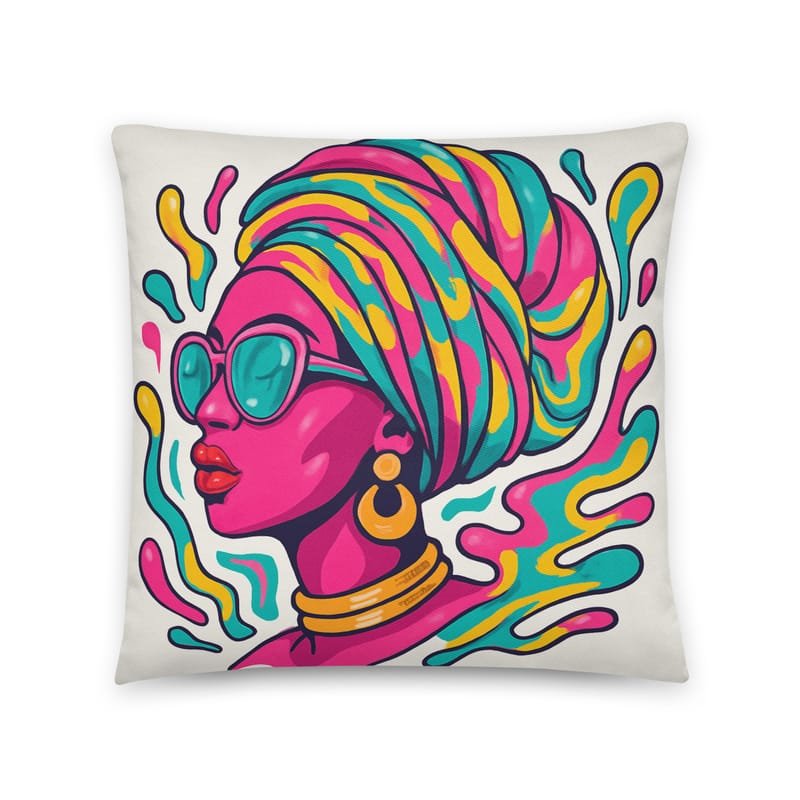 Cotton pillow Psychedelic African Queen with Spiraling Headwrap - Image 3