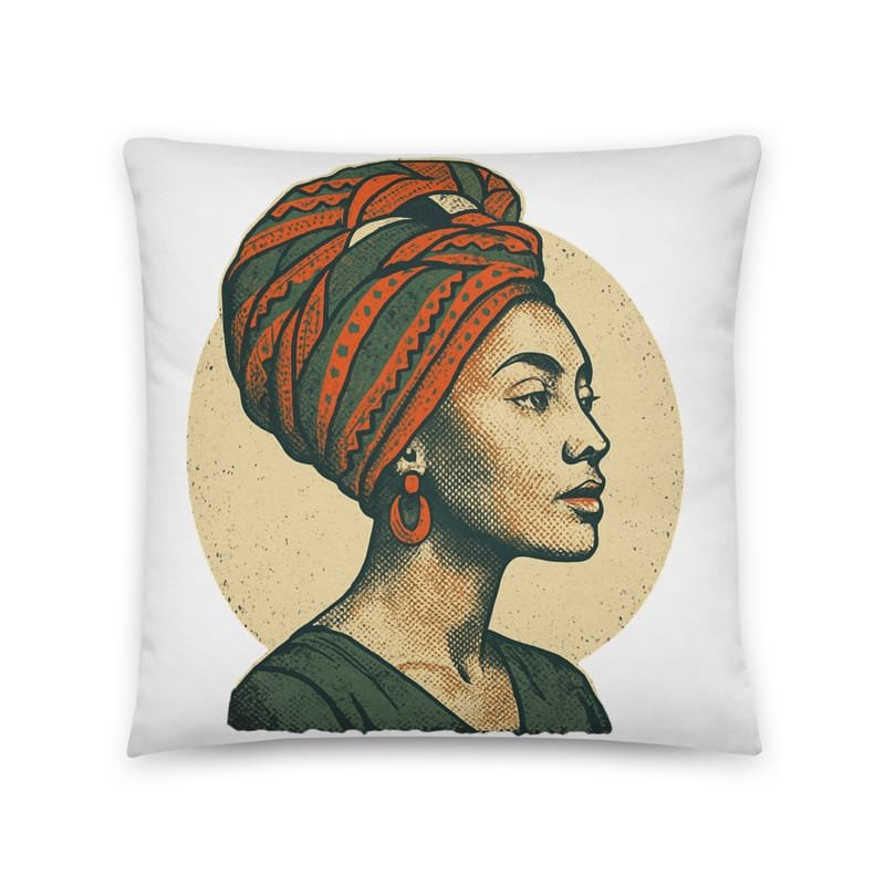 Cotton pillow Poised Lady in Vibrant African Wax Turban-Original - Image 3