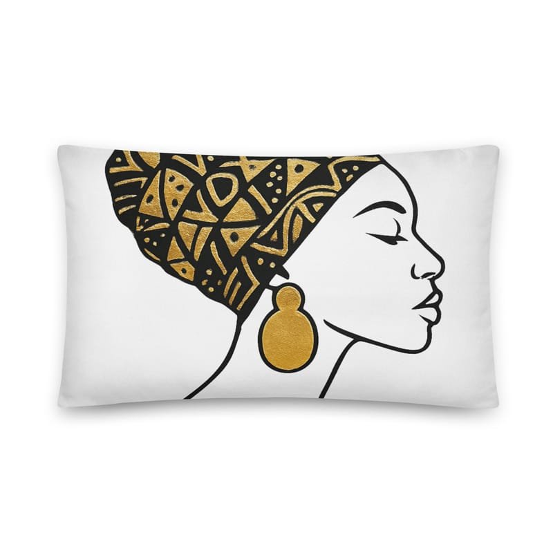Cotton pillow Elegant Afro Profile with Gold-Patterned Headwrap-Original - Image 5