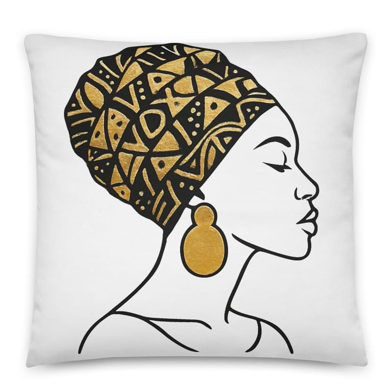 Cotton pillow Elegant Afro Profile with Gold-Patterned Headwrap-Original - Image 4