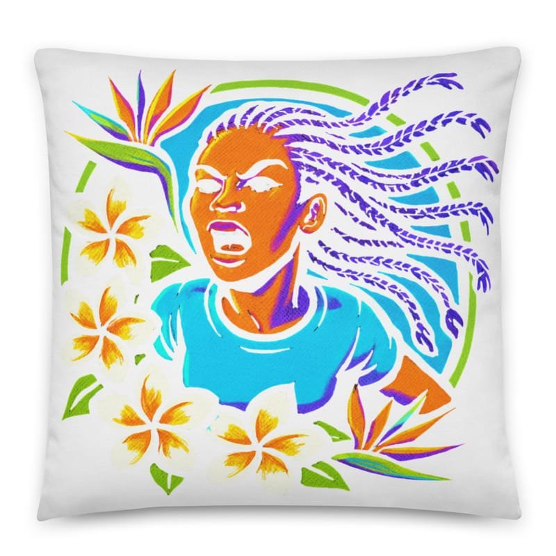 Cotton pillow Fierce Woman Bursting Through Tropical Blooms-Original - Image 4