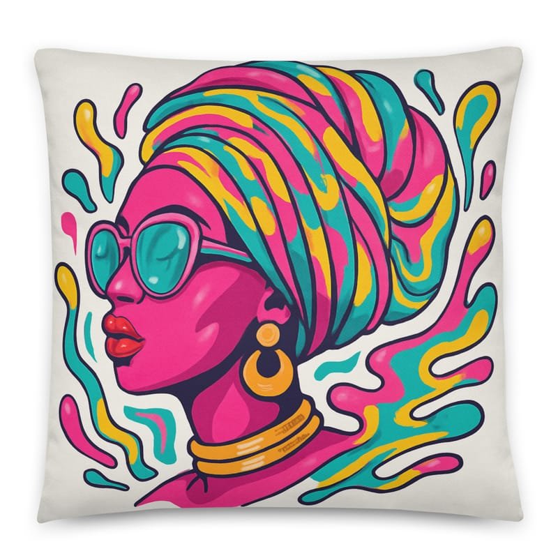 Cotton pillow Psychedelic African Queen with Spiraling Headwrap - Image 4