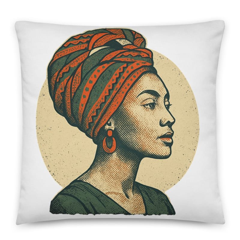 Cotton pillow Poised Lady in Vibrant African Wax Turban-Original - Image 4