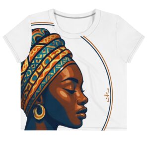 All-Over Print Crop Tee, Regal African Woman in Patterned Wax Turban-Original