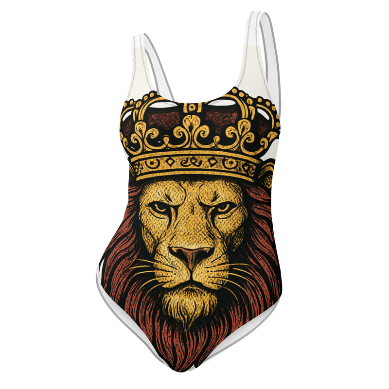 One-Piece Swimsuit Regal Lion Head with Ornate Crown Emblem-Original
