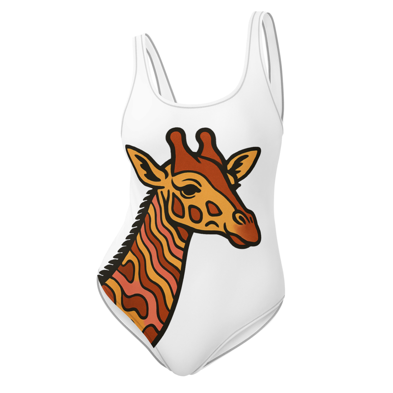 One-Piece Swimsuit Psychedelic 70s Giraffe with Wavy Warm Stripes-Original