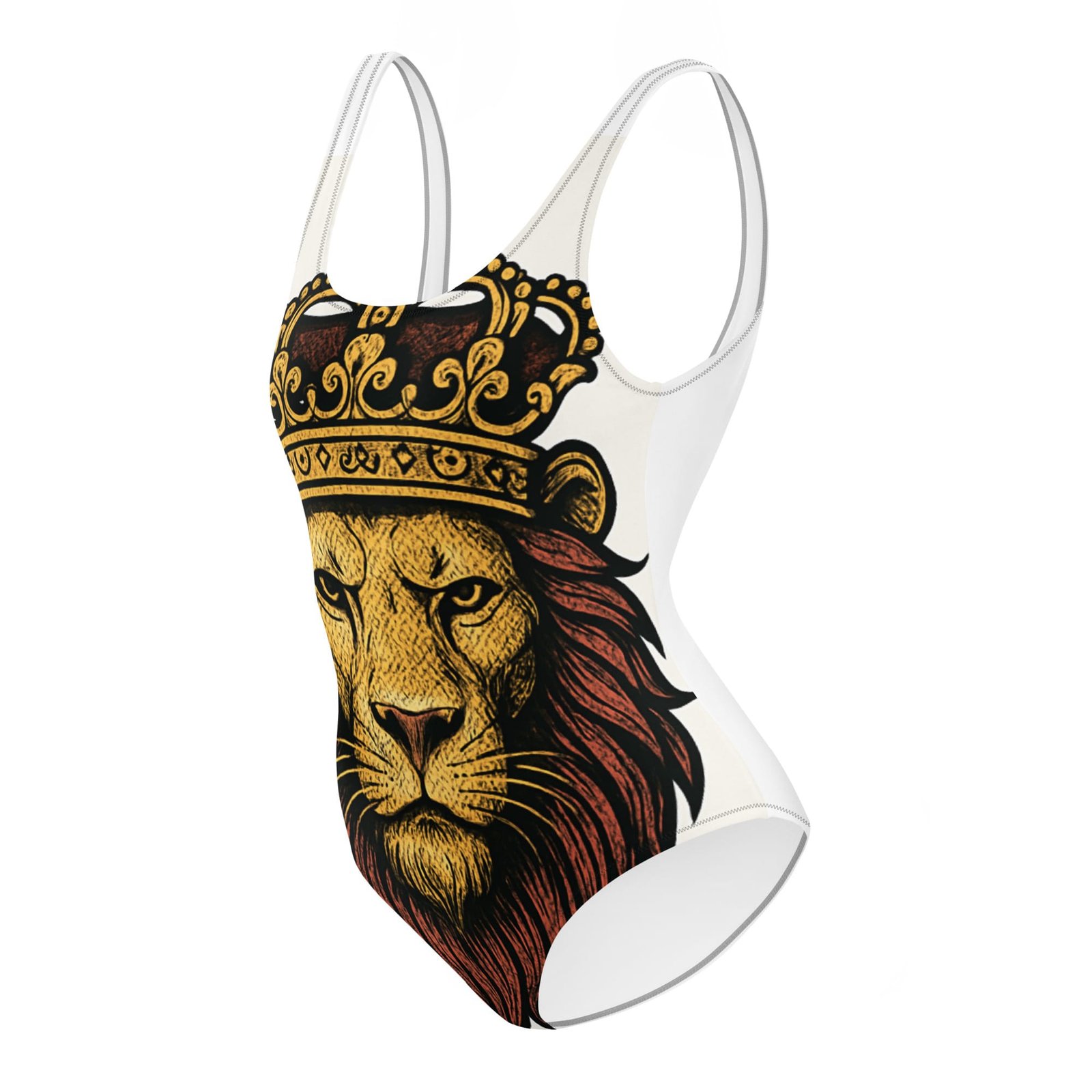 One-Piece Swimsuit Regal Lion Head with Ornate Crown Emblem-Original - Image 3