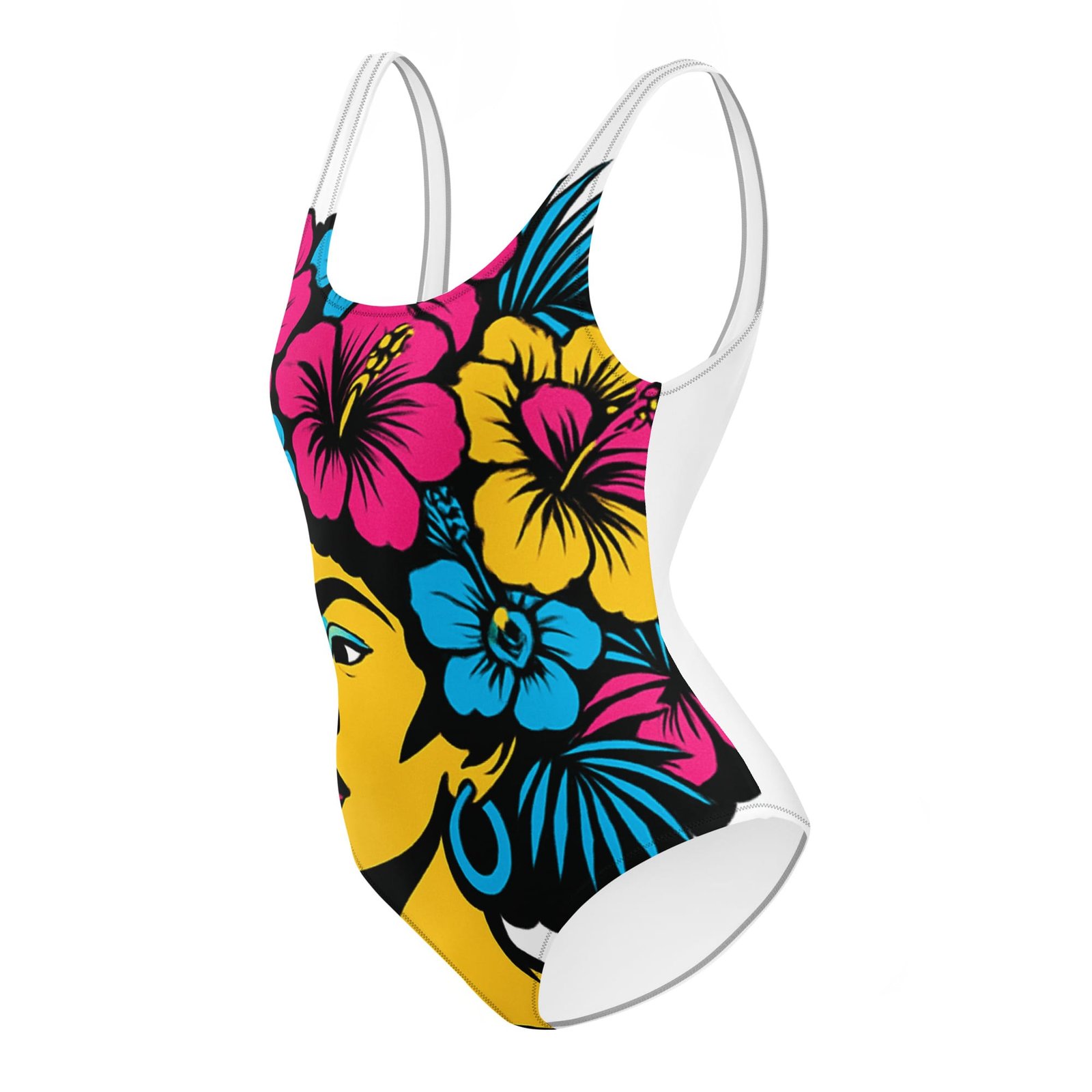 One-Piece Swimsuit Bold Afro Floral Pop Art Portrait-Original - Image 3