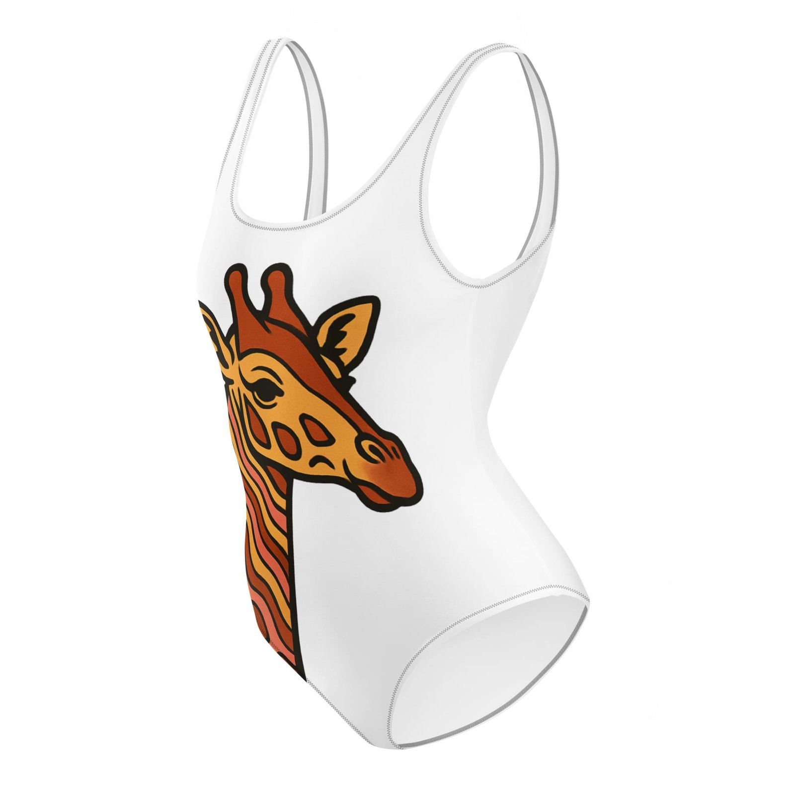 One-Piece Swimsuit Psychedelic 70s Giraffe with Wavy Warm Stripes-Original - Image 3