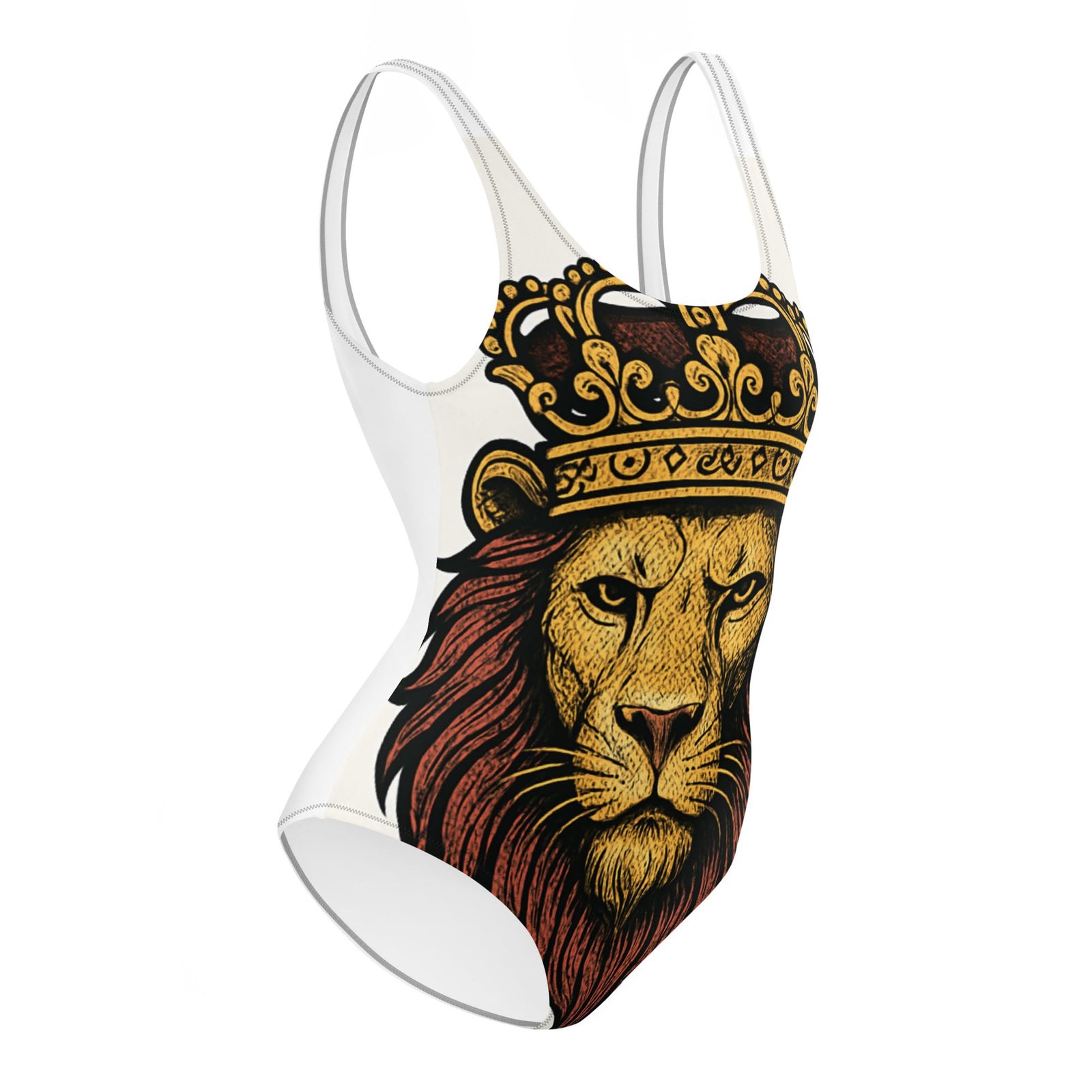 One-Piece Swimsuit Regal Lion Head with Ornate Crown Emblem-Original - Image 2