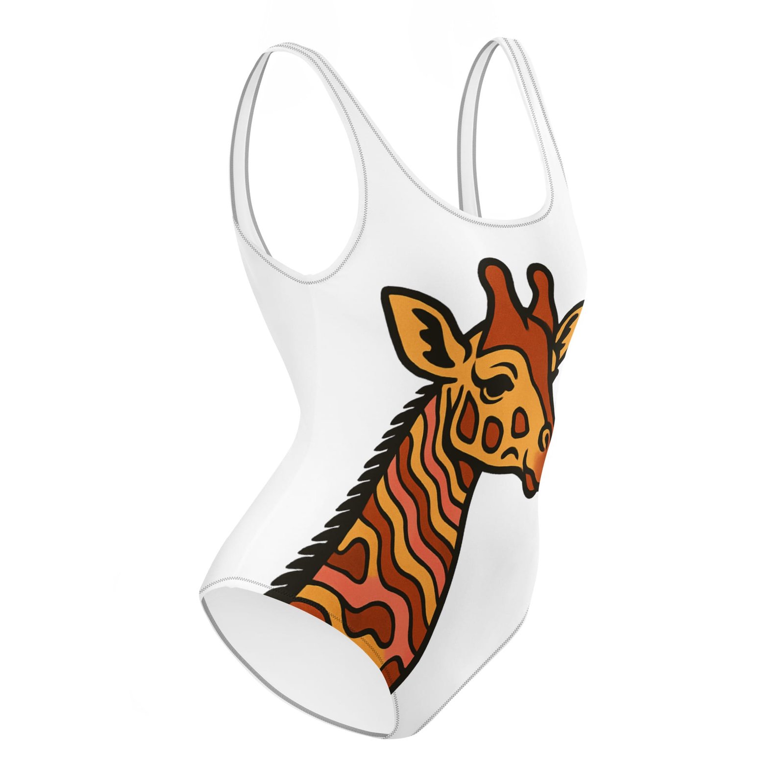 One-Piece Swimsuit Psychedelic 70s Giraffe with Wavy Warm Stripes-Original - Image 2