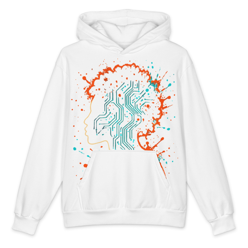 Oversized Cotton Hoodie Afro-Futurist Circuit Silhouette Splash-Original