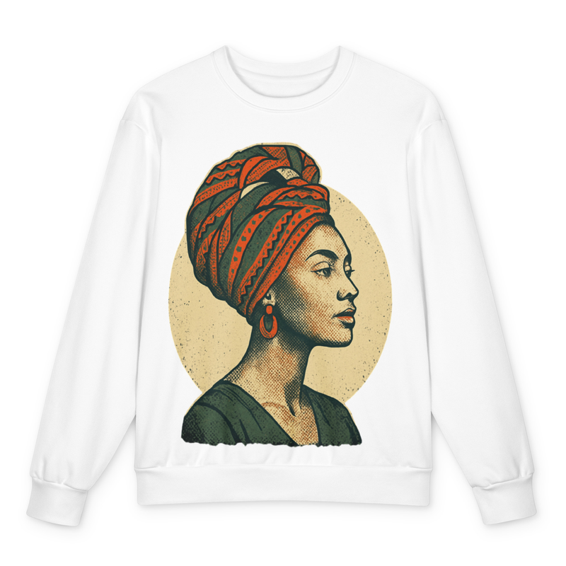 Oversized cotton sweatshirt Poised Lady in Vibrant African Wax Turban-Original