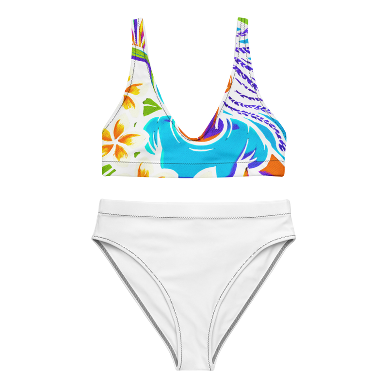 Recycled high-waisted bikini Fierce Woman Bursting Through Tropical Blooms-Original