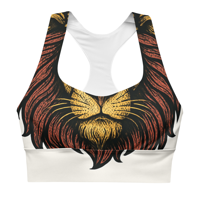 Recycled Longline Sports Bra Regal Lion Head with Ornate Crown Emblem-Original
