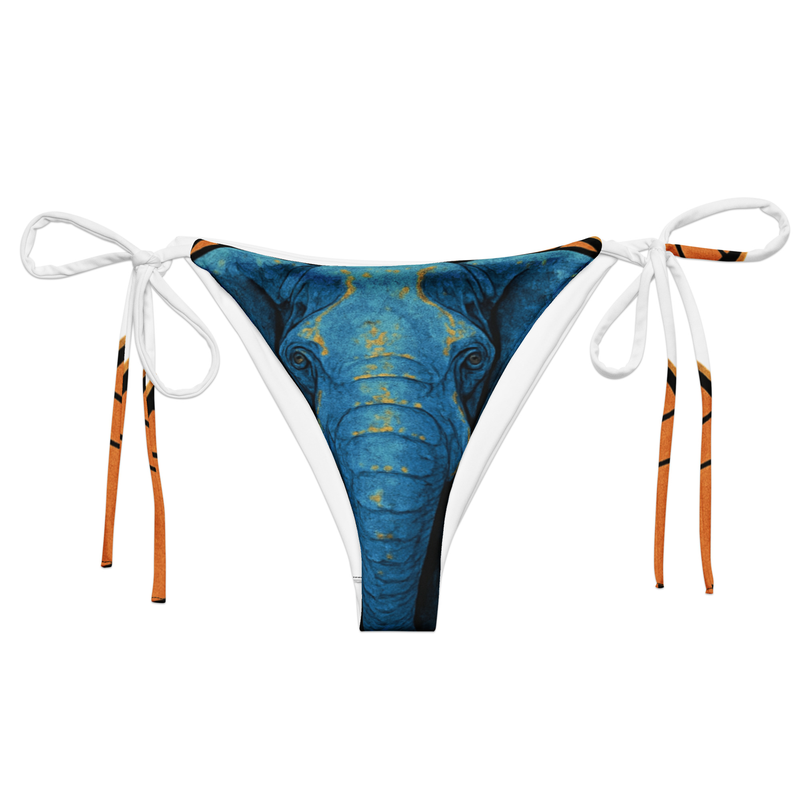 All-over print recycled string bikini bottom Dreamy Blue Elephant with Retro Sunset Glow-Original