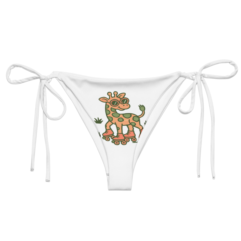 All-over print recycled string bikini bottom Groovy Giraffe on Roller Skates with Round Shades-Original