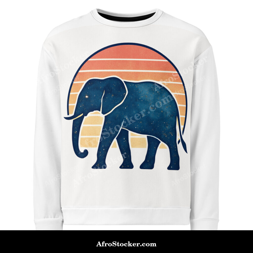 Unisex Sweatshirt Starry Blue Elephant Retro Sunset Silhouette