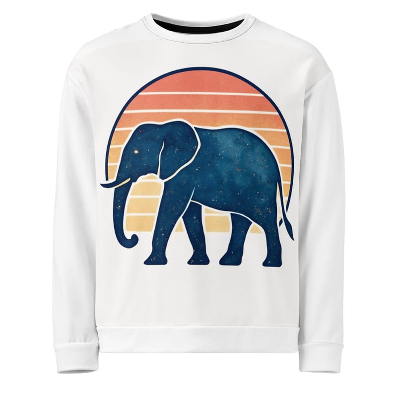 Unisex Sweatshirt Starry Blue Elephant Retro Sunset Silhouette
