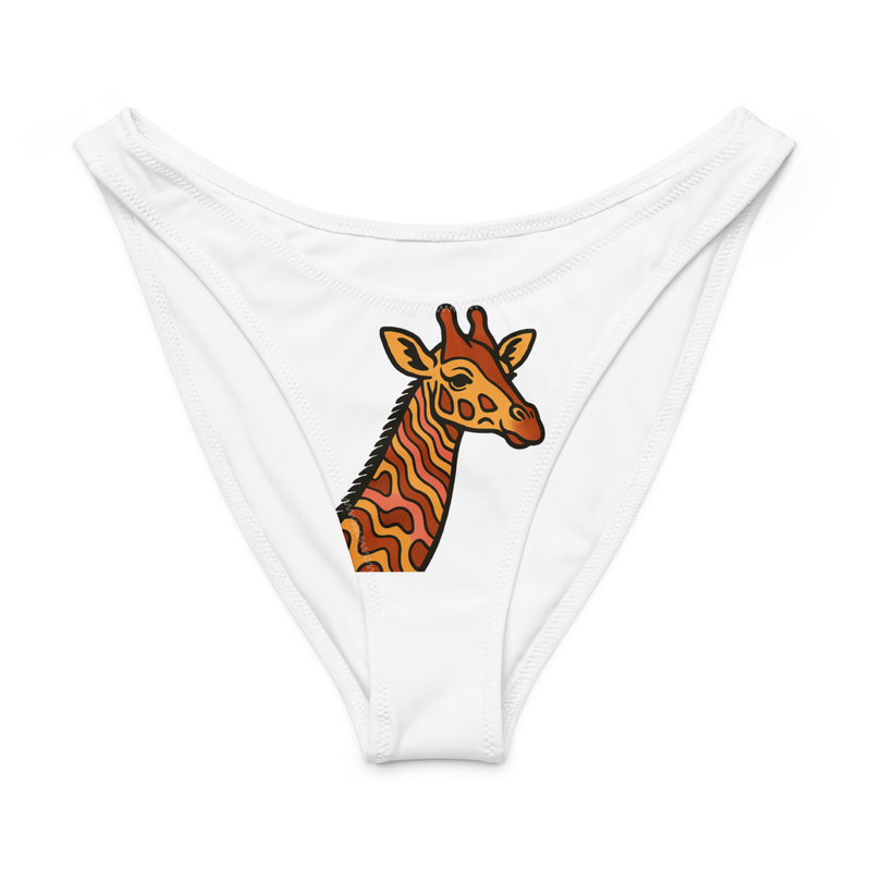 Recycled V-cut bikini bottom Psychedelic 70s Giraffe with Wavy Warm Stripes-Original