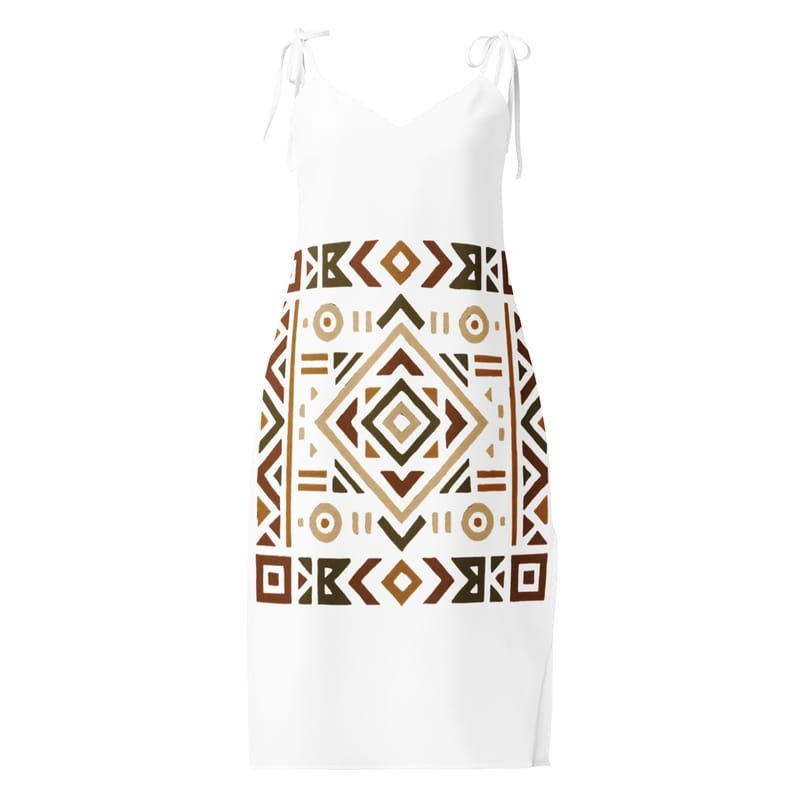 Tie-strap midi dress Bold African Geometric Harmony in Earthy Tones-Original - Image 2