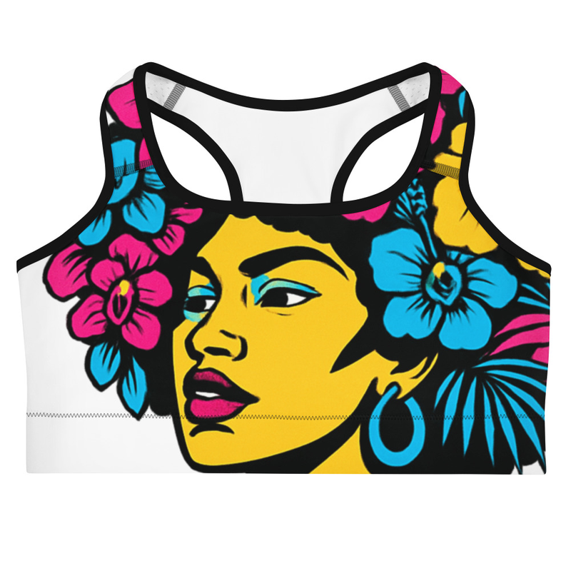 Sports bra Bold Afro Floral Pop Art Portrait-Original