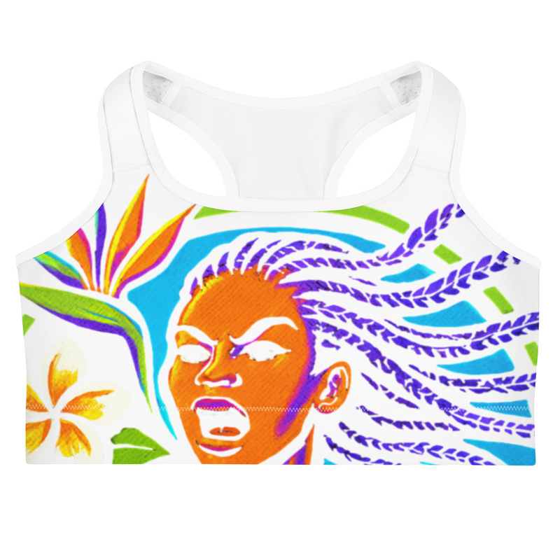 Sports bra Fierce Woman Bursting Through Tropical Blooms-Original