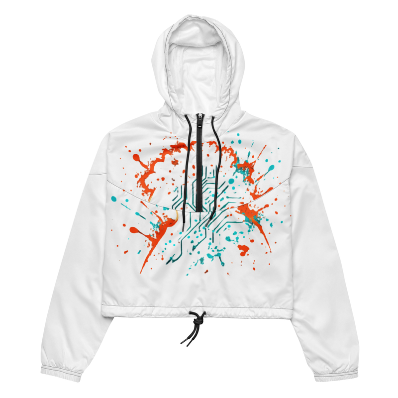 Women’s cropped windbreaker Psychedelic 70s Giraffe with Wavy Warm Stripes-Original