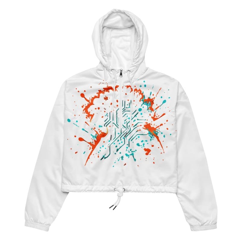 Women’s cropped windbreaker Psychedelic 70s Giraffe with Wavy Warm Stripes-Original - Image 2
