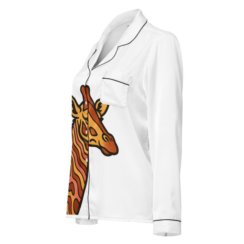 Women’s long sleeve pajama top Psychedelic 70s Giraffe with Wavy Warm Stripes-Original