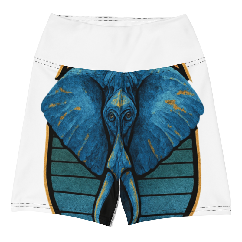 Yoga Shorts Dreamy Blue Elephant with Retro Sunset Glow-Original