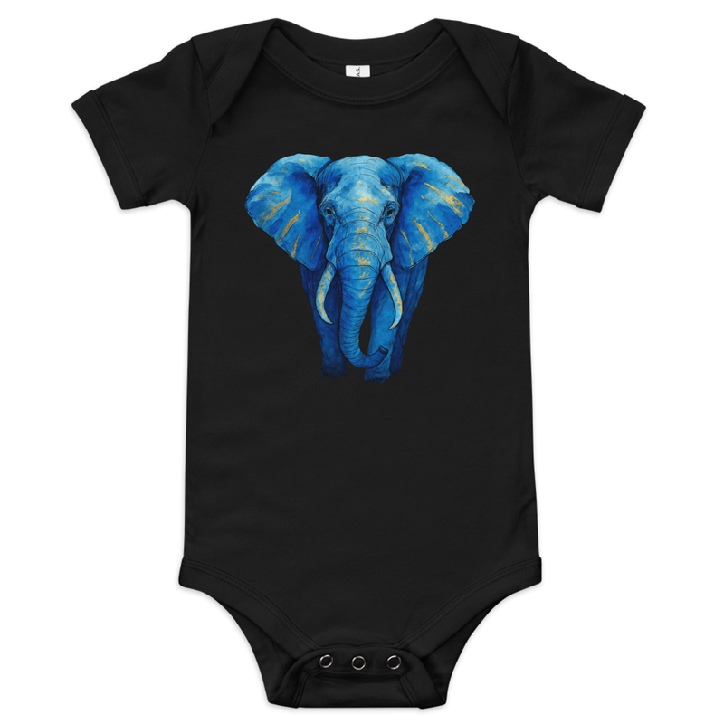 Baby short sleeve one piece Indigo Elephant with Gold Brushstroke Glow