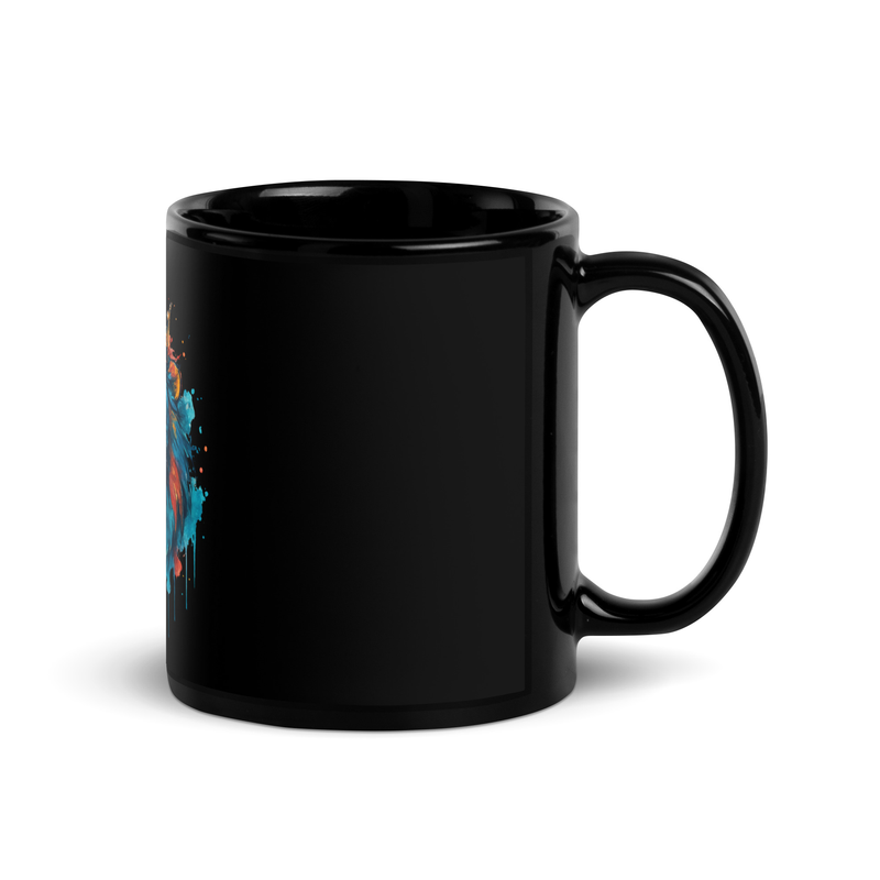 Black Glossy Mug Roaring Royal Lion Watercolor Splash-Original