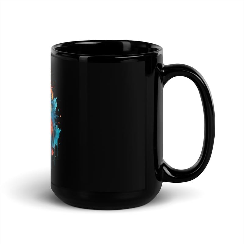 Black Glossy Mug Roaring Royal Lion Watercolor Splash-Original - Image 2