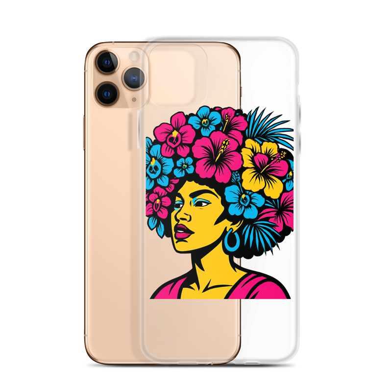 Clear Case for iPhone® Bold Afro Floral Pop Art Portrait-Original