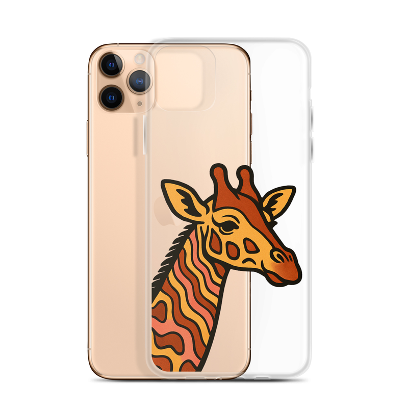Clear Case for iPhone®  Psychedelic 70s Giraffe with Wavy Warm Stripes-Original
