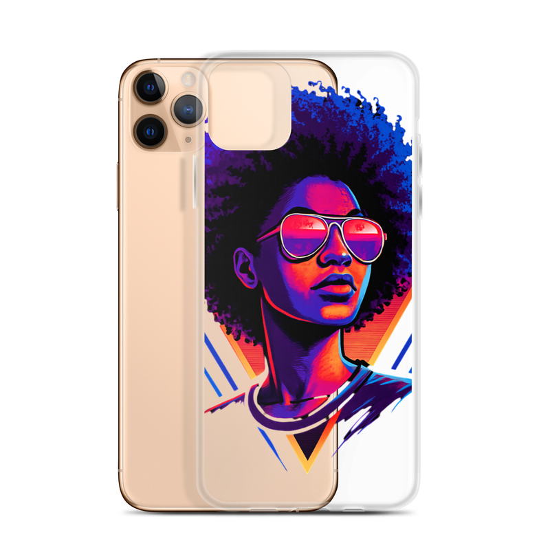 Clear Case for iPhone® Neon Afro Queen with Mirrored Aviators-Original