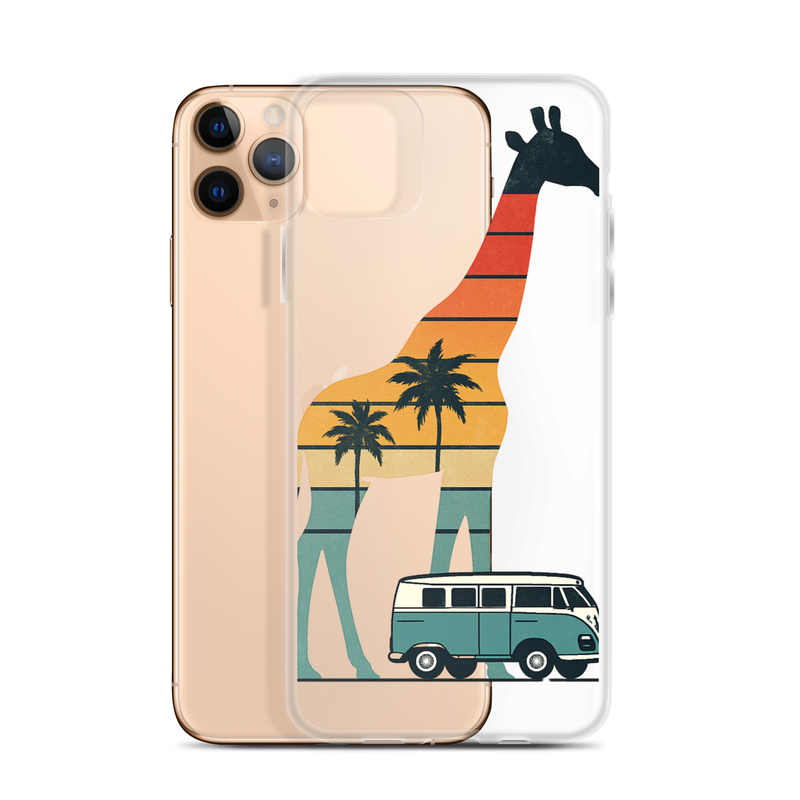 Clear Case for iPhone® Retro Sunset Giraffe Drive with VW Camper Van-Original