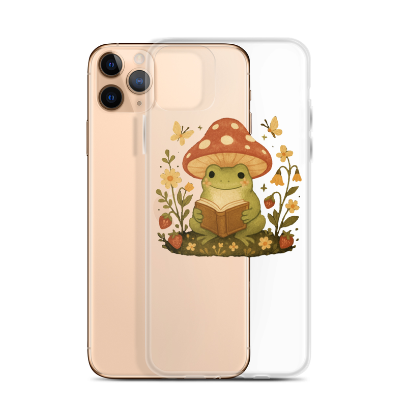 Clear Case for iPhone® Whimsical Frog Reading Under Mushroom Canopy-Original