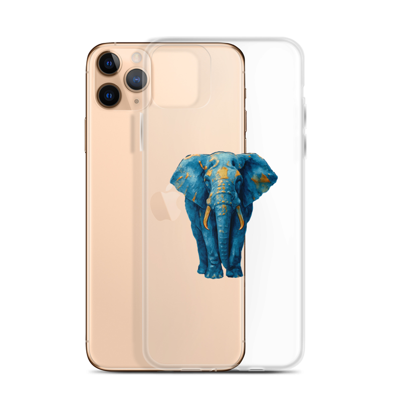 Clear Case for iPhone® Indigo Elephant with Gold Brushstroke Glow-Original